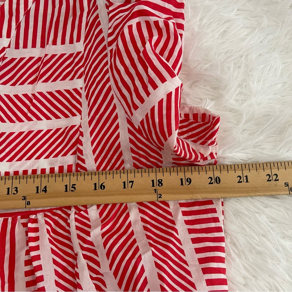 AQUA Women’s Mini Dress Size Large Red White Striped Print V Neck Ruffle Hem - Picture 5 of 7